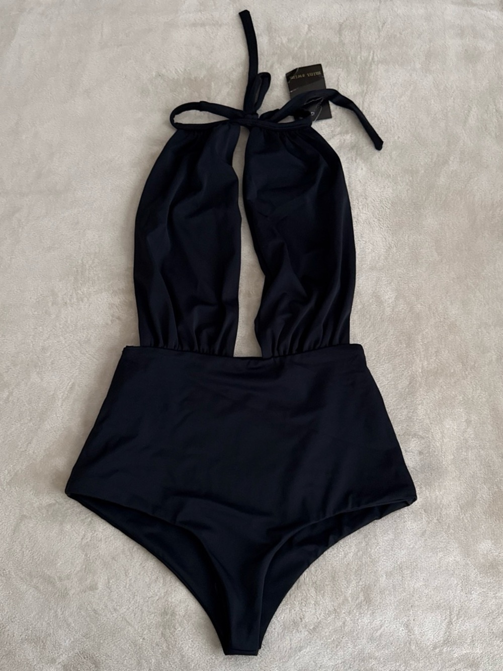 Mint Swim Black One-Piece with Gold Logo Plate